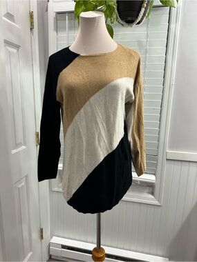 INC International Concepts Colorblock Sweater in Black, Camel & Cream